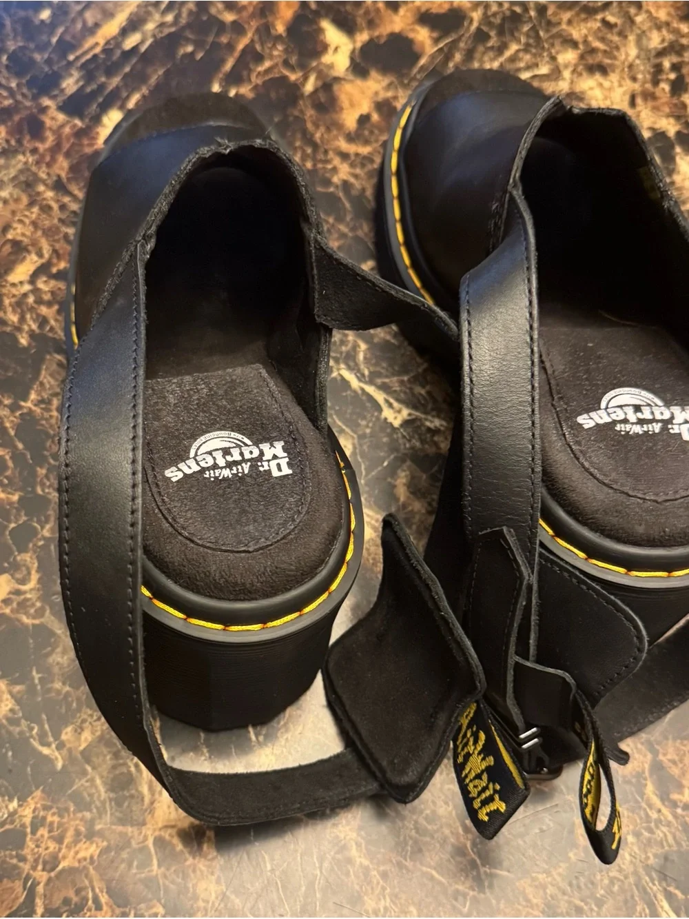 Dr. Martens Black Leather Yellow-Stitch Platform Sandals size 6